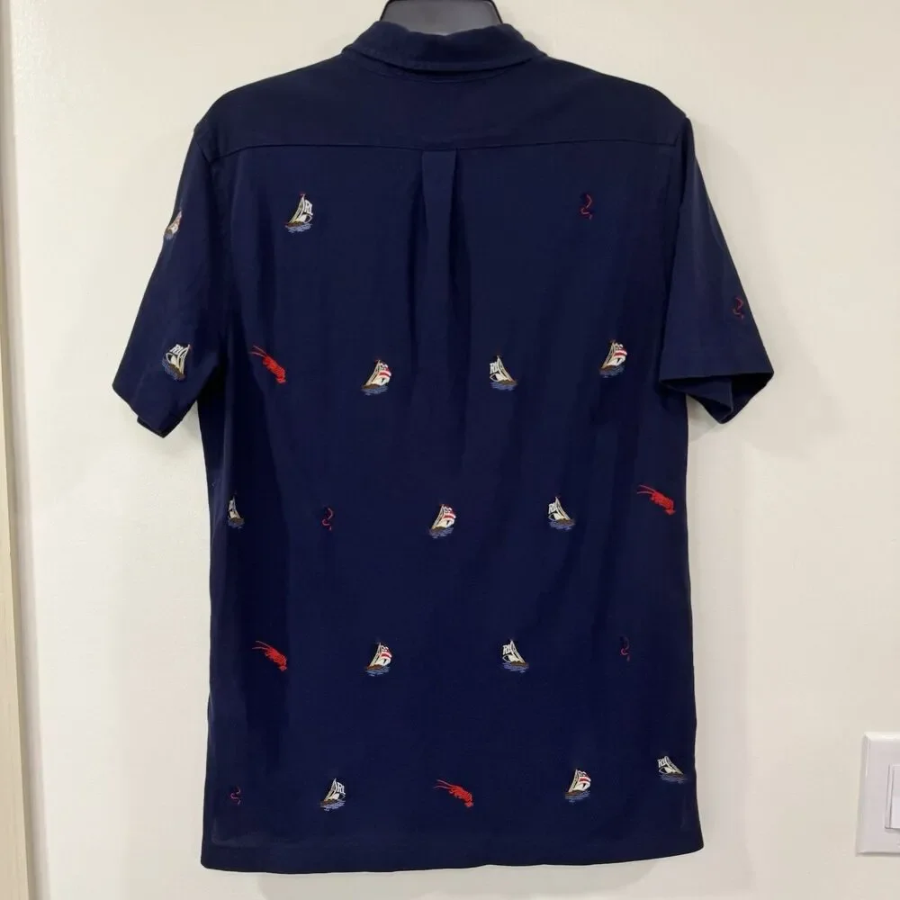 Polo Ralph Lauren Shirt Men M Navy Lobster All Over Print Coastal Nautical Sail